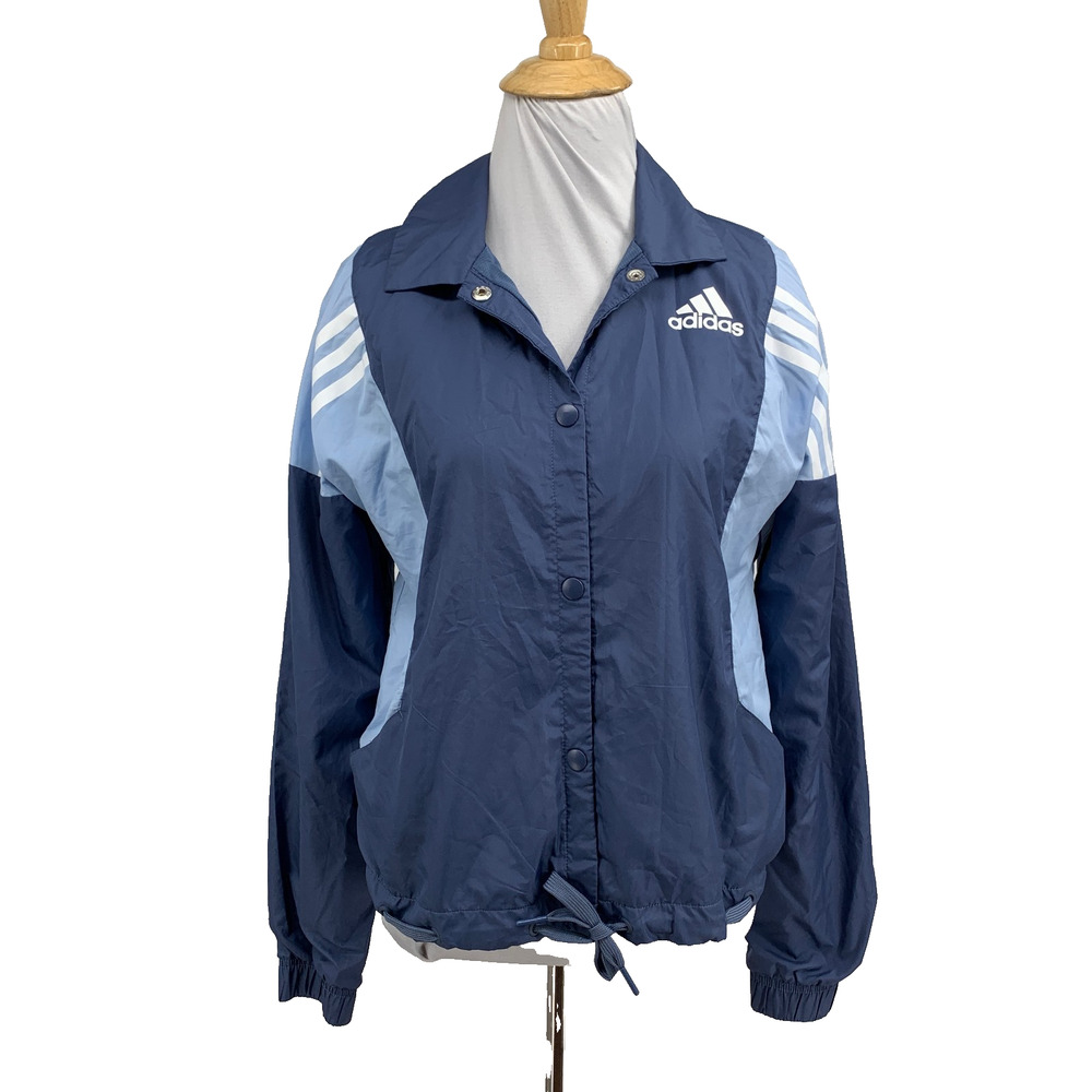 Adidas Jacket Womens S Small Coach Track Windbreaker Drawcord Hem Snap Retro